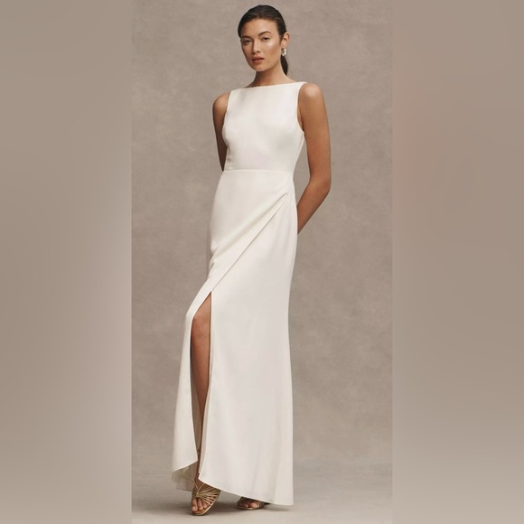 BHLDN ALICE HIGH-NECK SATIN MAXI DRESS - Picture 1 of 6